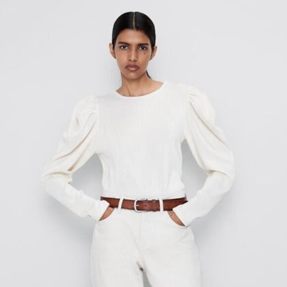 ZARA | Balloon Sleeve Textured Top | Sz. S - Picture 1 of 8